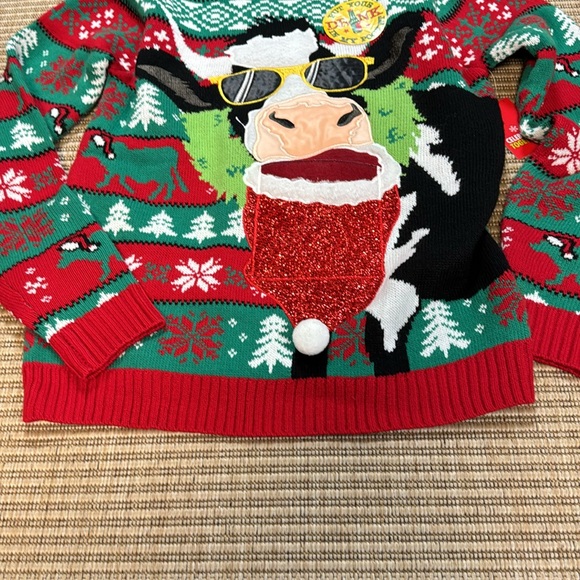 Celebrating Together Christmas Sweater Cow With Sunglasses and cup Holder - Picture 5 of 15